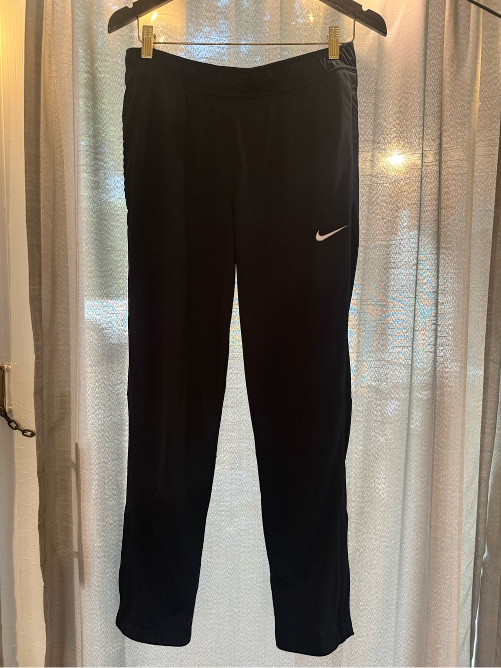 Nike Black womens med Athletic Joggers with White Swoosh